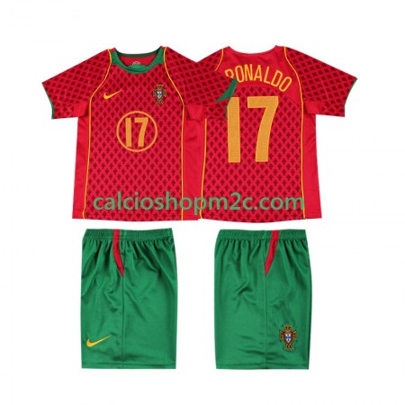 Portogallo Cristiano Ronaldo 17 2004 Retro Bambino Maglia Prima Manica Corta